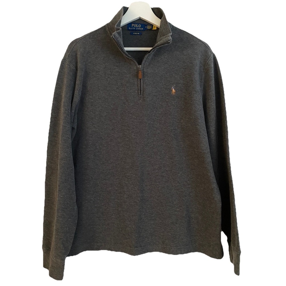 POLO Ralph Lauren Estate Rib Quarter Zip Pullover Gray Men's Size Medium Pony